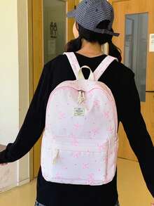 1pc Casual Collegiate Style Bowknot Pattern Student Backpack, Lightweight Large Capacity With Laptop Compartment School Day Bag, Adjustable Shoulder Straps Bookbag, Suitable For Teenagers/Students/Graduates/Young People, Perfect For Daily Use, Outings, Travel, School And Back To School Season - Multicolor - View 8