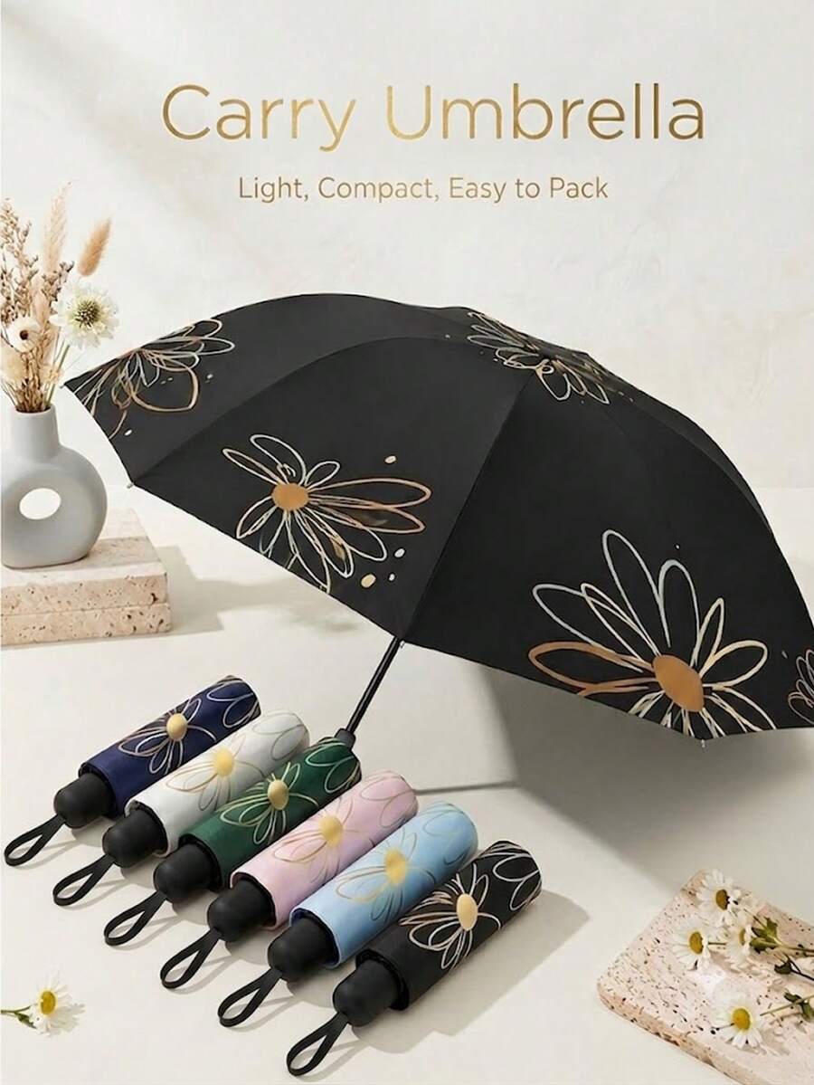 Fashionable Printed Element Sun Umbrella, Portable UV Protection, Unisex, Essential Travel Umbrella - Multicolor - View 1