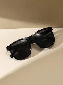 Vintage Square Large Frame Plastic Black Fashion Glasses Classic Style Decorative Travel Beach Vacation Casual Daily Wear Summer Sun Protection Anti-UV Driving Fashion Glasses For Men And Women - Black - View 3