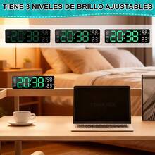 Digital Wall Clock With Thermometer, Alarms And Calendar - Green - View 3