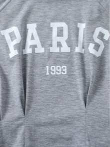 فستان سويت شيرت رمادي بأكمام راجلان للفتيات المراهقات، طباعة حرف PARIS، تنورة A-Line بخصر مجعد، طقم كاجوال محبوك للمنزل والخروجات - رمادي - مشاهدة 5