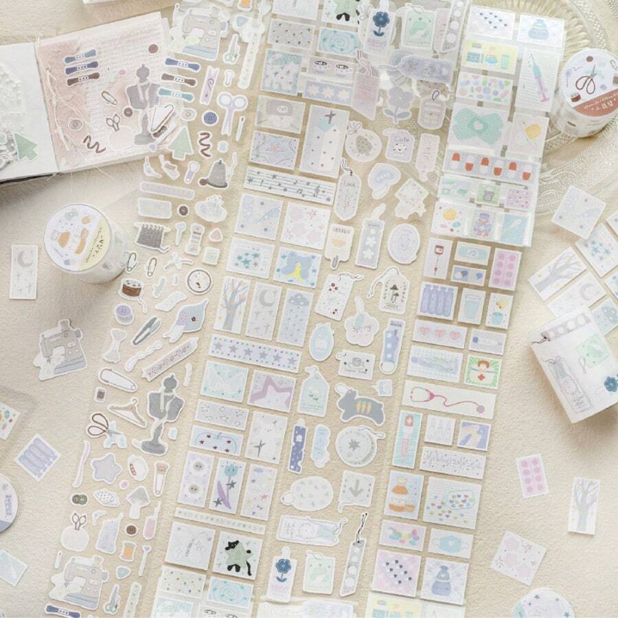 1 Roll Die-Cut Tape, Star Collection Series Salt-Style Basic Planner DIY Decoration Base Material, Exquisite Illustration, Multi-Functional Scrapbook Stickers For Art Journal, Card Making, Handmade Art DIY Stickers, Back To School Gift - Adhesive Tape - View 1