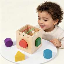 1 Set Natural Wood Geometric Shape Matching Ball Drop Box, Baby Shape Recognition Bouncing Ball Toy, Hand-Eye Coordination Early Education Toy For 0-3 Years Old Infants And Toddlers - Multicolor - View 3