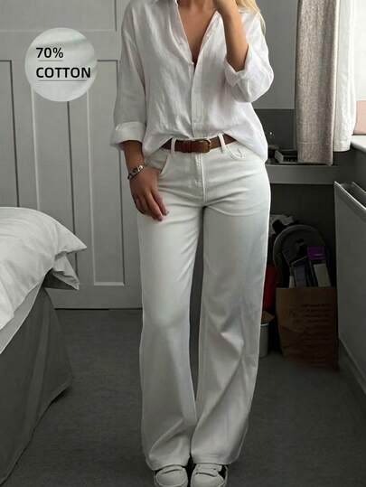 Vintage Old Money Style High-Waisted Straight Leg Loose Wide Leg Denim Jeans, Versatile Long Cotton Pants White Casual
