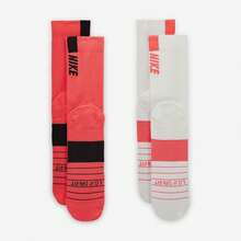 Nike Multiplier Crew Sock Logo Jacquard Comfortable Casual Sports Running Mid-Calf Socks, Unisex, 2-Pack - Red and White - View 6