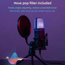 Gaming Microphone, USB PC Microphone For Podcast, Video, Streaming, Condenser Microphone With Quick Mute Function, Includes Tripod, Pop Filter, RGB Indicator, Shock Mount, Rotary Gain Knob, Compatible With PS4/5/PC - View 3
