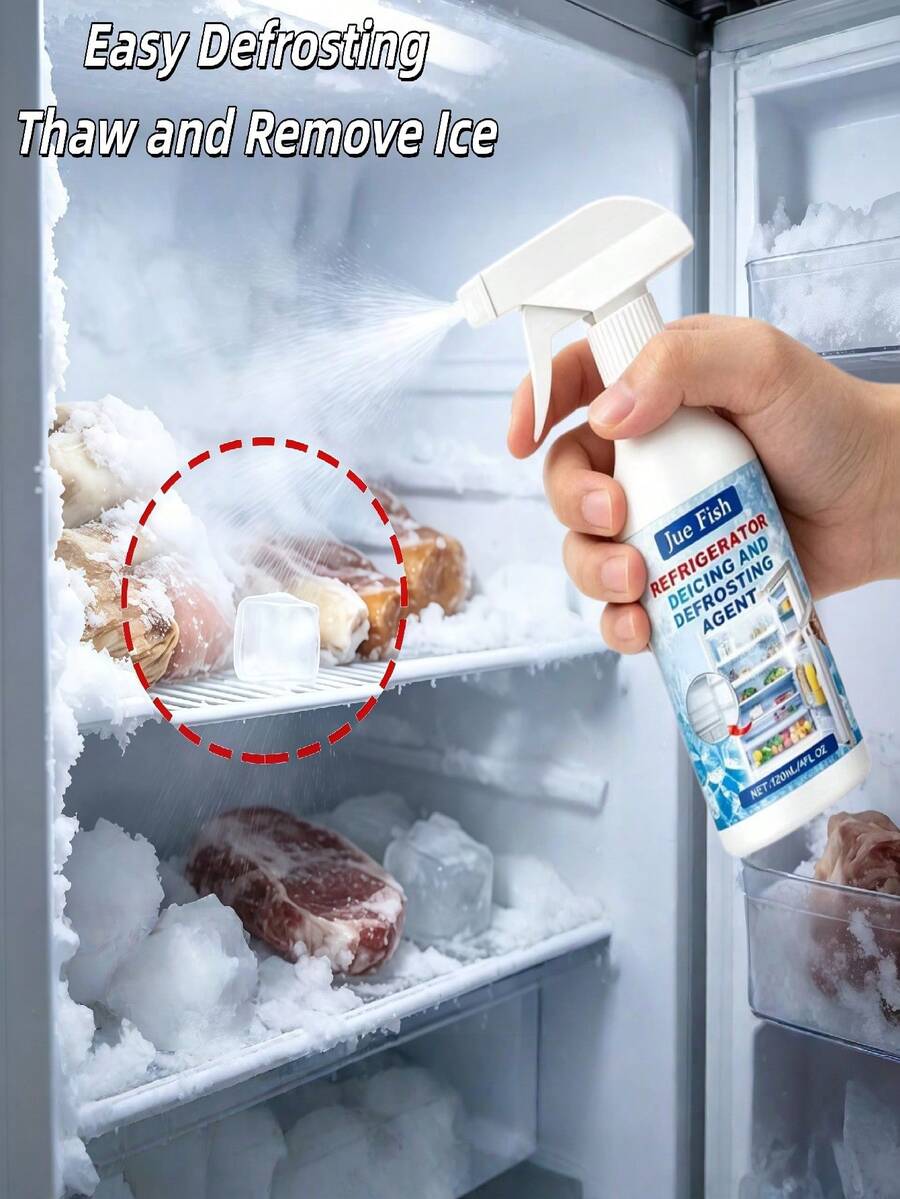 Refrigerator Defrosting & De-Icing Agent, Home Freezer Ice Melting & Cleaning Ice Removal Anti-Frosting Defrosting Agent, Fast Melting Thick Ice Layers In Freezer & Refrigerator Compartments, Ice Removal & Descaling, No Scraping, Effortless, For Inner Liner, Home Freezer Ice Melting Spray Tool.