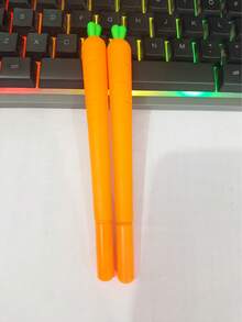 Elastic Silicone Carrot Gel Pen, Smooth Writing Vegetable-Shaped Novelty Pen, Suitable For Office And School Supplies, 0.5mm Black Ink, Back To School - Orange Color - View 9