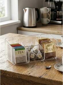 1pc Transparent Acrylic Tea Bag Storage Box, Multi-Grid Partitioned Portable Coffee Pouch Organizer,Flip Lid Moisture-Proof And Dust-Proof Storage Box,For Kitchen, Office Break Room, Living Room Coffee Table Organization - Transparent - View 11
