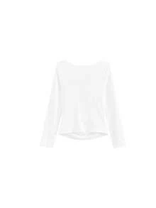 Early Autumn New French Design Asymmetric Neckline Twisted Cinched Waist Knit T-Shirt Top White - White - View 4