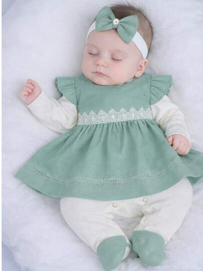 Maribaby Linens Saída Maternidade Bebê Menina Alice Verde 100 % Algodão Roupas De Bebê