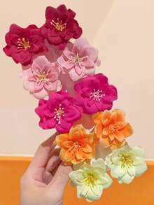 184/10pcs/Set Macaron Colorful Girl Hair Accessories, Includes Macaron Colored Thin Elastic Hair Ties, Gradient Rhinestone Bow Side Clips, 3D Fabric Artificial Flower Hair Clips, Colorful Gentle Multi-Color Versatile Hair Accessory Set - Suitable For Women And Girls, Suitable For Daily, Dating, School, Vacation, Beach, Party, Holiday, Gift, Graduation Season - Multicolor - View 3