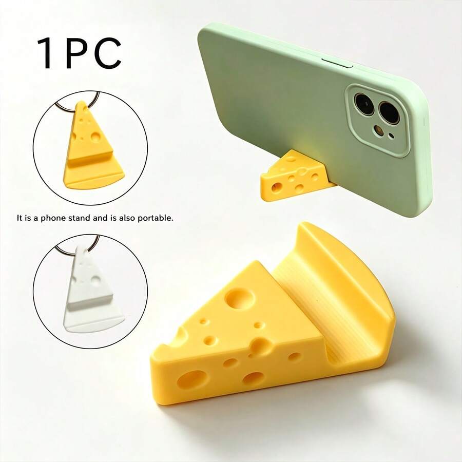 Butter Cheese Phone Stand, Key Chain Pendant, Desktop Decor, Lightweight Portable Phone Holder (Multiple Colors Available) - Cheese - View 1