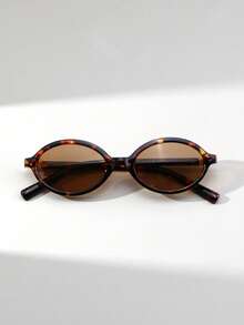 1 Pair Women's Oval Glasses, Vintage Metal Grid Accessory Temple, Premium Quality Fashion Eyewear - Multicolor - View 3