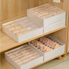 1pc Foldable Drawer Storage Box Set With Lid And Hook And Loop, Space-Saving Underwear Bra Socks Organizer, Suitable For Closet And Dorm, Natural Beige, Suitable For Easter, Wardrobe Storage,Bedroom Room Decor,Back To School - Beige - View 5