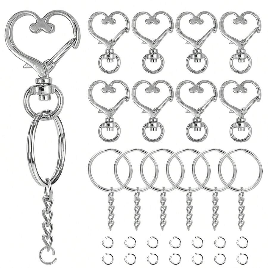 30/60/90pcs Heart-Shaped Keychain Swivel Clasp Hook Set, Split Key Ring Chain And Jump Ring Bulk Keychain Lanyard, DIY Keychain Making Kit, DIY Keychain Wallet Bag Pendant Accessories Craft Supplies - Heart-shaped Clasp Chain Small Loop - View 1
