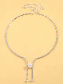FAAABULS European And American Cross-Border Open High-End Pearl Choker With Tassel Rhinestone Bridal Evening Versatile Collarbone Necklace - Silver - View 2