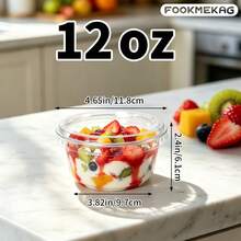 FookmeKag 100 Sets (100 Cups + 100 Lids) Of Round Transparent Dessert Cups, Available In 8oz/12oz/16oz Sizes. Perfect For Cakes, Puddings, Yogurt, Mousse And Fruits. Ideal Tableware For Birthday Parties, Wedding Banquets, Picnics And Daily Family Desserts. - White - View 12