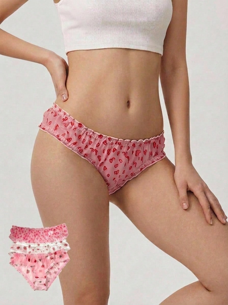 Aesletic 3件套可爱甜美碎花简约女士比基尼内裤 - 彩色 - 查看 1