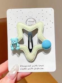 5pcs Cute Hollow Star-Shaped BB Hair Clips, Mini Bear Design With Rhinestone And Pearl Decor, Soft Pink BB Hair Clips, Suitable For Girls' Y2K Style Side-Parted Hair Accessories - Multicolor - View 5