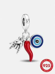 1 pieza Colgante de amuleto de plata de ley 925, adecuado para hacer pulseras/brazaletes de mujer, accesorio de decoración diaria para niñas - Amuleto de la suerte - Ver 1