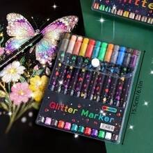 24 Colors Dual-Tip Glitter Pens, With Quick-Drying Ink, Fine Tip, From Tip To Barrel, Suitable For Scrapbooking, Card Making, Journaling, 24 Colors Dual-Tip Glitter Painting Markers, Suitable For S, Artists And Supplies, Professional Art Use - A - View 6