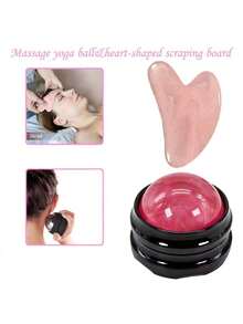 1 pièce Rouleau de massage à bille, balle de yoga, balle de fitness & outil de massage en forme de cœur - Planche Gua Sha pour le visage et le corps en rose pastel, soin en beige clair, resserrement musculaire, épilation - Surface durable et facile à nettoyer - Utilisation en salon ou à la maison SPA - Équipement de beauté, masseur corporel apaisant, matériau facile à nettoyer, grattoir hygiénique, combinaison d'instruments de soins personnels - Multicolore - Voir 3