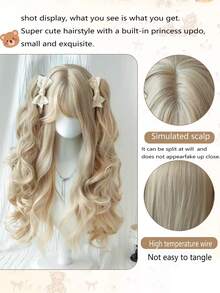 Light Gold Big Wave Twin Ponytail Wig For Women, Synthetic Princess Style Lolita Wig With Bangs, Blonde, Suitable For Cosplay And Halloween - Multicolor - View 4