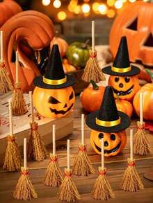 1/10/15pc Mini Witch Broom Decorations Tiny Straw Wizard Broom Props For Halloween Cupcake Topper&Doll Accessory Broom Ornaments For Halloween Table Layout&Party DIY Crafts,Halloween,Halloween Decor,Home Decor,Room Decor,Fall Home Decor,Kitchen Decor - Multicolor - View 7