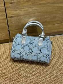 Japanese & Korean Style Niche Design Ins Style Star Pattern Handbag, Commuting, Outing, Daily Shopping, New Versatile Fashion Minimalist Denim Pillow Bag, Korean Version Chic Handbag, Shoulder Bag, Crossbody Bag - Dusty Blue - View 5