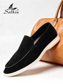 Salkin 經典設計手工男士莫卡辛鞋 平價奢華一腳蹬樂福鞋 寬楦頭 麂皮素食皮革 男鞋 日常休閒 平底開車鞋 多色可選 節日禮物 - 黑色 - 查看 7