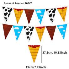 12/36/60 Pieces Of Cow-Print Denim Hats With Cloud-Shaped Triangular Flags And Paper Banners, Western Cowboy-Themed Decorative Flag Garlands - View 13