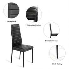 Dining Table And Chairs Set 6, Extendable Table With 6 Faux Leather Chairs For Dining Room, Kitchen, 6 Seater Room Set - White Marble Table + 6 Black PU Chairs - View 10