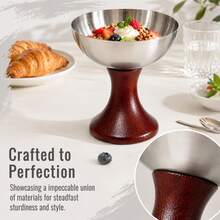 1pc 304 Stainless Steel Footed Ice Cream Cup With Wood Pedestal Base Multipurpose Dessert Bowl For Cafe Restaurant Home Use - Multicolor - View 4