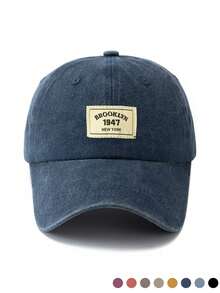 1pc Unisex Adjustable Light Gray Washed Fabric Strap Outdoor Fashion Baseball Cap - Navy Blue - View 5