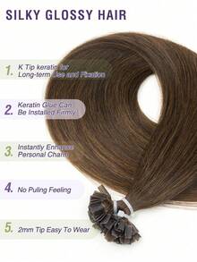 50pcs K-Tip & V-Tip Hair Extensions, Real Human Hair, Keratin Coated, #4 Chocolate Brown, 14-22 Inch Straight, K-Tip Keratin Hair Extensions, Invisible V-Tip Hair Extensions, Christmas - S4 - View 6