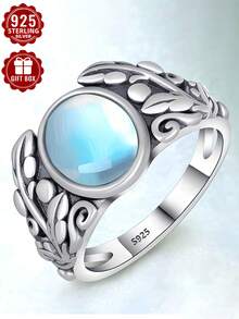 1枚925纯银戒指，优雅浪漫，个性化高品质珠宝，复古做旧工艺镶嵌月光石，尺寸6-10，适合女性日常佩戴，是母亲节/圣诞节/情人节/生日等任何特殊场合的完美礼物，附赠礼盒 - 銀色 - 查看 1