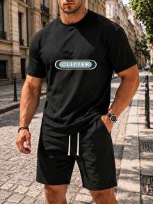 Men Minimal Chest Print T-Shirt Soft Cotton Tee - 黑色 - 查看 1