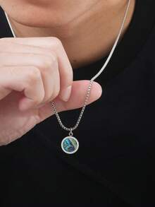 1pc Minimalist Round Tiger Eye Stone Colorful Pendant Necklace For Men Daily Wear, Jewelry Accessory - Multicolor - View 6
