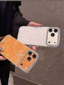 1 buah Casing Ponsel Solid Putih Motif Marmer + Lubang Kamera Berkilau dengan Rhinestones, Kompatibel dengan iPhone 16/12/13/14/15/16 11/12/13/14/15/16 Pro 11/12/13/14/15/16 Pro Max 14 Plus 15 Plus 16 Plus. - MultiWarna - View 4