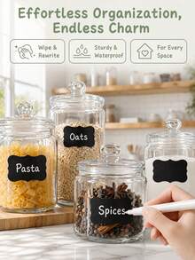 10pcs Reusable Waterproof Chalkboard Labels,Glass Jar Label Stickers,Wavy Shape Self-Adhesive Labels For Kitchen & Pantry Organization,Containers,Jars Spices,Wine Glasses,Food Storage,Home And Office Scrapbooking,Wedding,School Supplies,BackToSchool - Multicolor - View 1