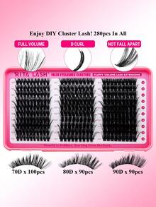 RITALASH 280pcs D Curl Individual False Cluster DIY Eyelashws Individual Lashes Mixed Tray Lash Clusters Extensions DIY Lashes At Home For Beginners - D - View 4