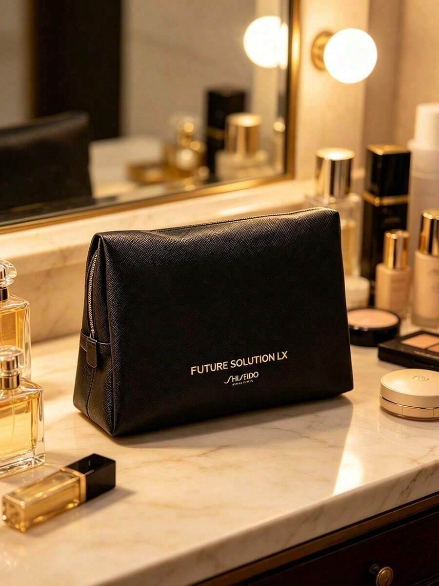 Compact Lightweight Zipper Cosmetic Storage Bag Dustproof Design Perfect For Daily Carry, Weekend Vacations, Short Business Trips, Vanity Desktop Makeup Arrangement SHISEIDO-GIFT-1 - Black - View 1