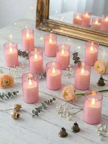 6/12/24pcs Flameless Candle Lights With Timer Remote Control, Battery Operated Mini Pink Warm Light Candles, Suitable For Christmas, Halloween, Valentine's Day, Mother's Day, Gifts, Birthday, Proposal, Wedding, Party, Festival - Pink - Warm Light - View 5