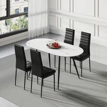 Dining Table And Chairs Set 4, Extendable Table With 4 Faux Leather Chairs For Dining Room, Kitchen, 4 Seater Room Set - Mesa de mármol blanco + 4 sillas de PU negras - Ver 2