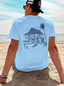 Men's Round Neck Letter Print Short Sleeve T-Shirt, Suitable For Summer Casual Sports - 白色 - 查看 6