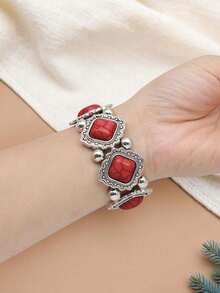 Huastonband Bohemian Style Young Fashion Women's Compatible Watch Band 38mm 40mm 41mm 42mm 44mm 45mm 49mm Fashion Classic Luxury Dopamine Colorful Women's Jewelry Bracelet Square Elastic Adjustable Red Bracelet, Compatible With Apple Watch Ultra SE/S11/S10/S9/S8/S7/S6/S5 Series Smart Watch Accessories Wristband Men's, Summer Women's Accessories Beach Outdoor Party Dance Gift For Friends Party Vacation - Red - View 6