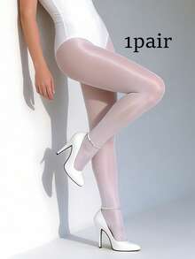 1pair Glossy White Stockings, Fashion Versatile, Suitable For Work And Leisure - Multicolor - View 2