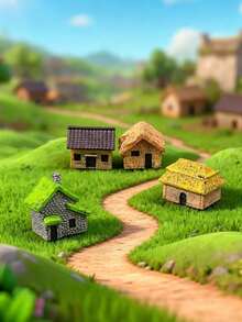 6pcs Miniature Landscape Houses, Mini Villa Resin Figurines, Thatched Cottage Micro Landscape Decor, Suitable For Model Landscape Architecture, Desktop Terrain, Gardening DIY Fairy Garden, Bonsai Succulent Decoration And Glass Container Flower Pot Decoration - Multicolor - View 4