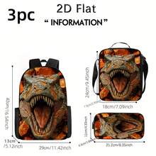 Cet ensemble à thème dinosaure se compose d'un sac à dos spacieux, d'une trousse à crayons et d'un sac à lunch zippé, avec des bretelles réglables, parfait comme cadeau pour les voyages et les déplacements. - Noir - Voir 4